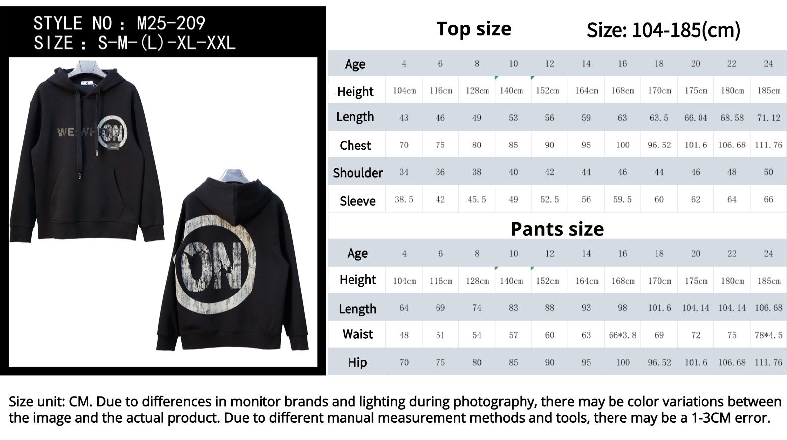 Custom Men Hooded Sweatshirt size